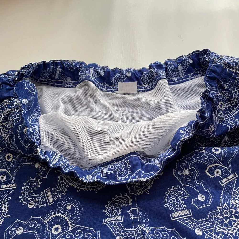 Peter Millar Mens Large Swim Trunks Blue Bandana Paisley Print Lined Board Short